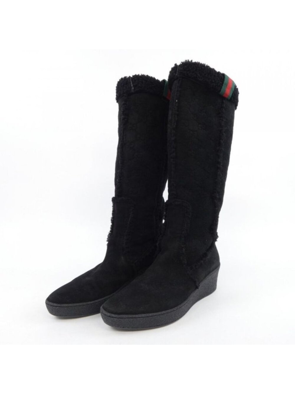 Gucci Horsebit Black Shearling Wedge Boots - Picture 3 of 6